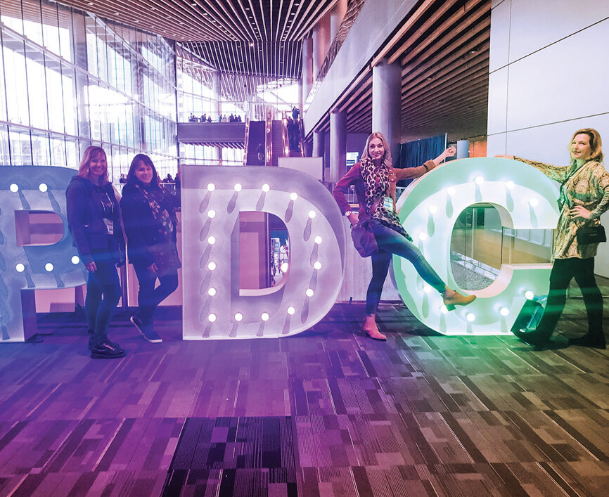Attendees Michelle Verdon, Mary Dechene, Lindsay McKinley and Kandice Mountain, all of Nanaimo, British Columbia, get ready opening-day morning to check out all the offerings at the Pacific Dental Conference.